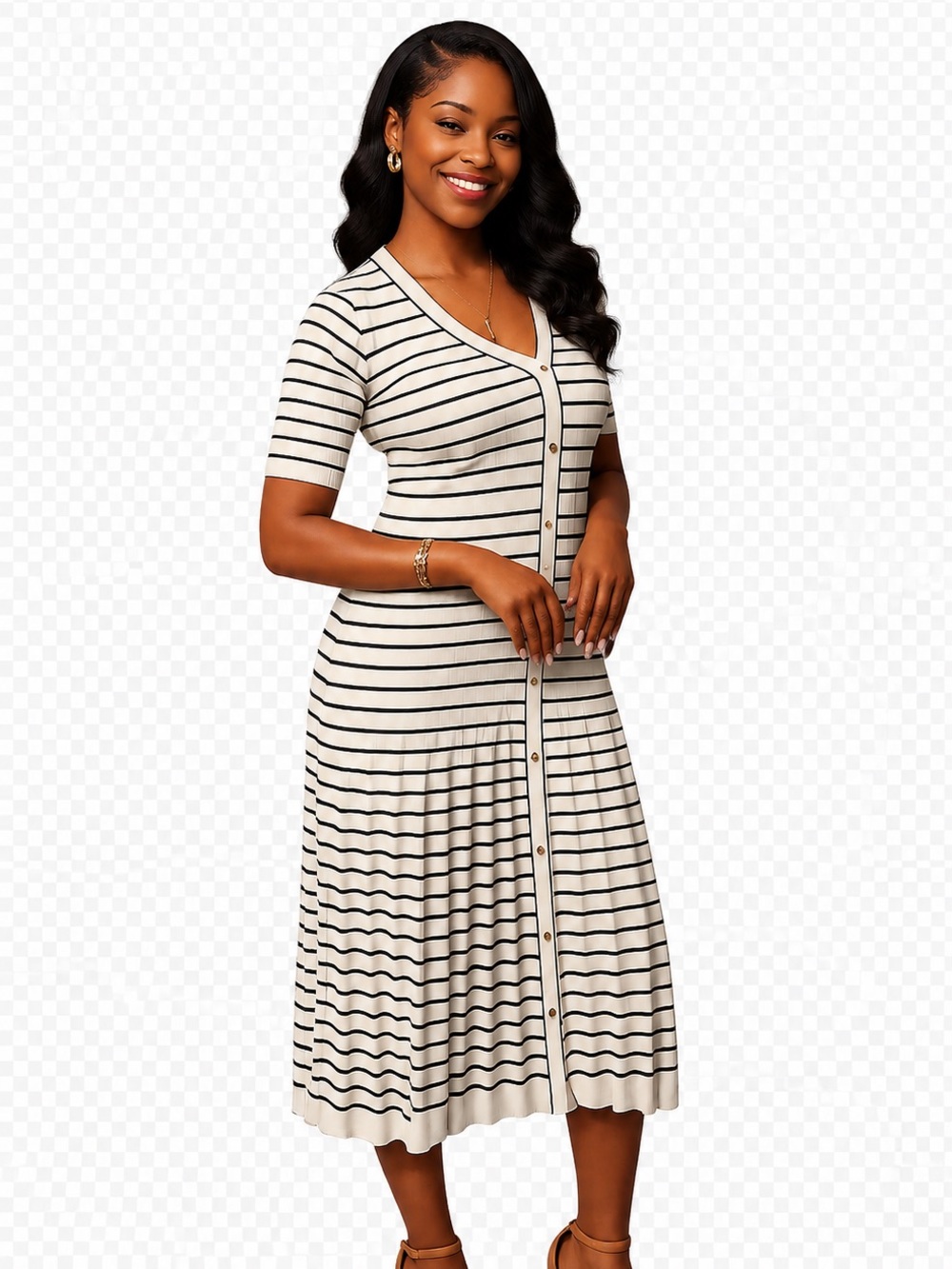 Tahari Striped Button-Front Midi Dress😋